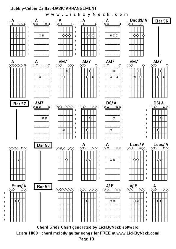 Chord Grids Chart of chord melody fingerstyle guitar song-Bubbly-Colbie Caillat -BASIC ARRANGEMENT,generated by LickByNeck software.